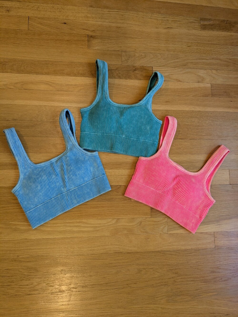 Ribbed Cropped Tank Top 3 Pack - Pink, Teal, Light Blue